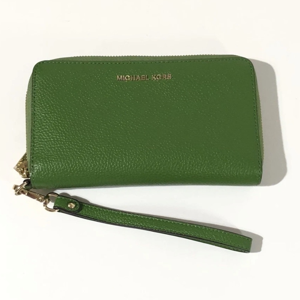 Michael Kors Green Pebbled Leather Zip Wristlet